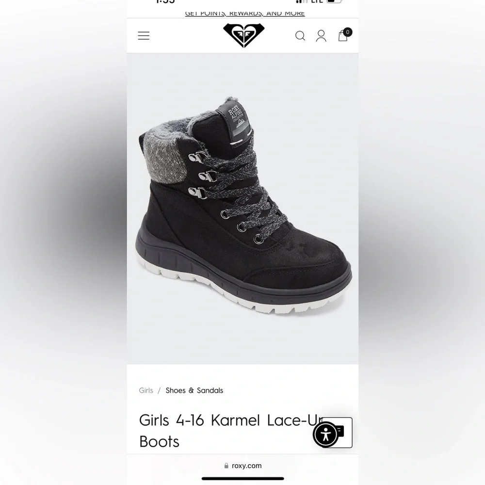 Roxy girls Karmel lace up boots